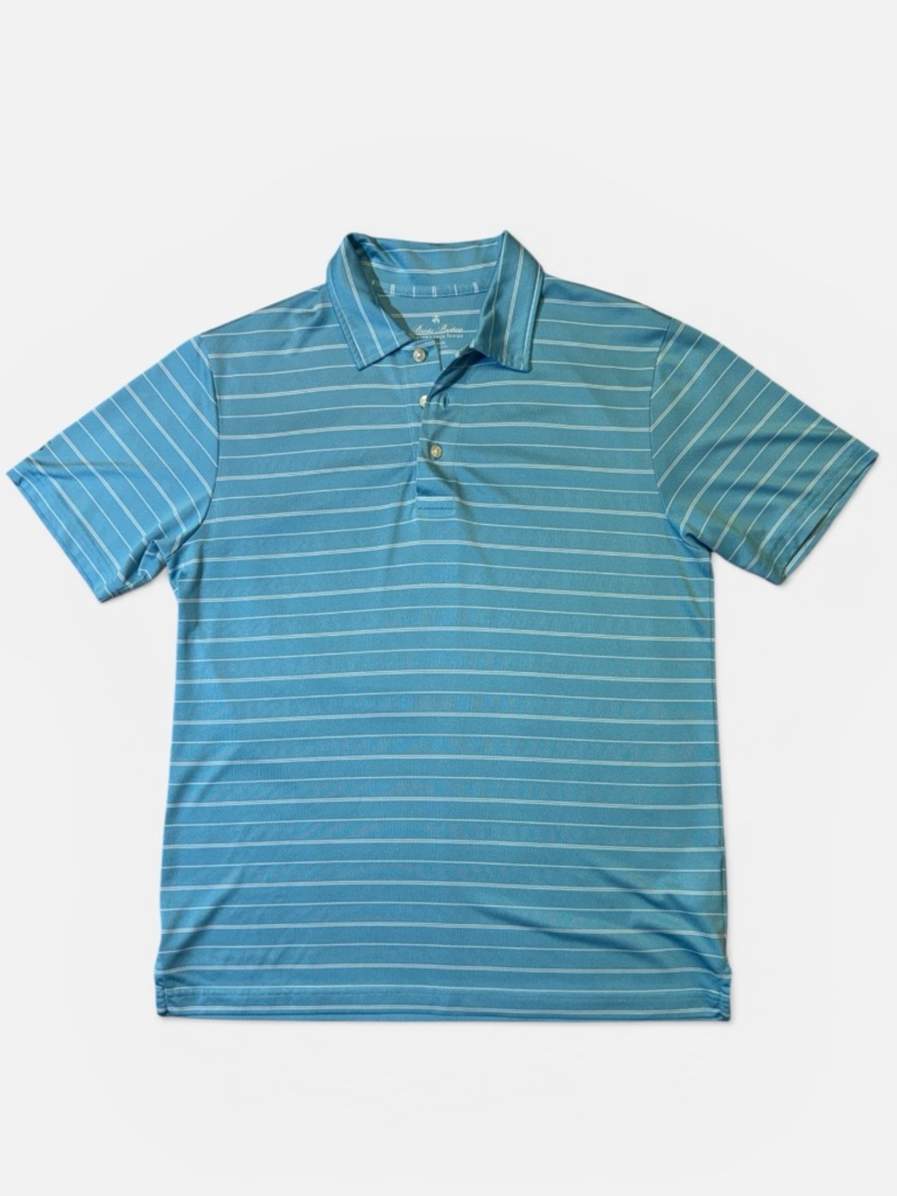 Brooks Brothers mens M Medium light blue stripe performance golf polo shirt EUC